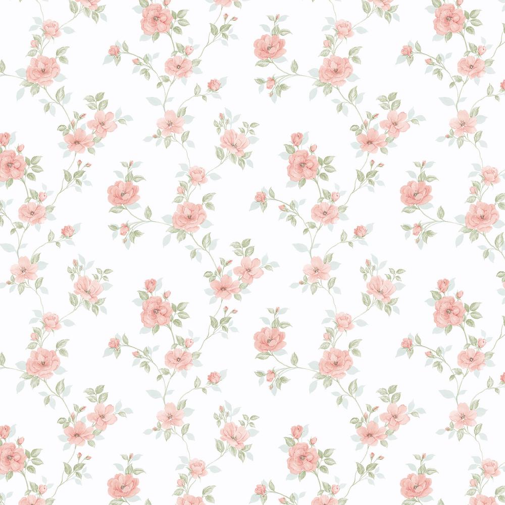 Patton Wallcoverings PF38173 Pretty Florals Mini Rose Trail Wallpaper in Pink, Turquoise, Green